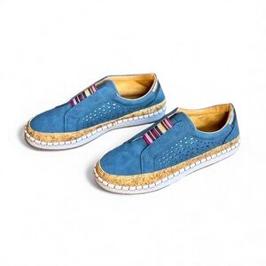 Stylish Blue Slip-On Women's Shoes vegan leather suede cork
7